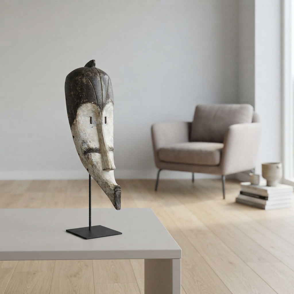 《半額》ファン族マスク（高さ61cm）【アフリカンアート 仮面彫刻】 (b152-16)（AI生成イメージ）