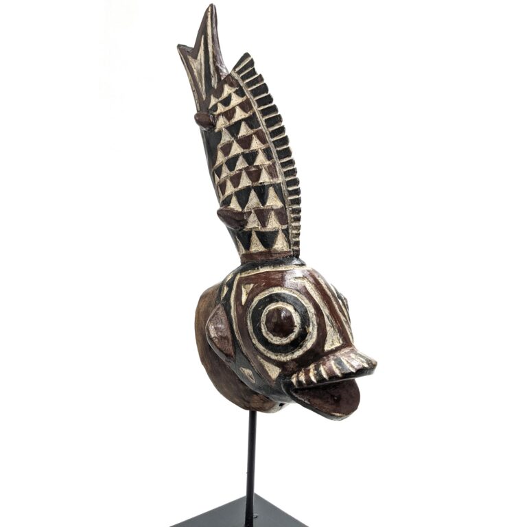 ボボ族魚マスク 専用スタンド付 アフリカンアート 仮面彫刻 (c162-24)
