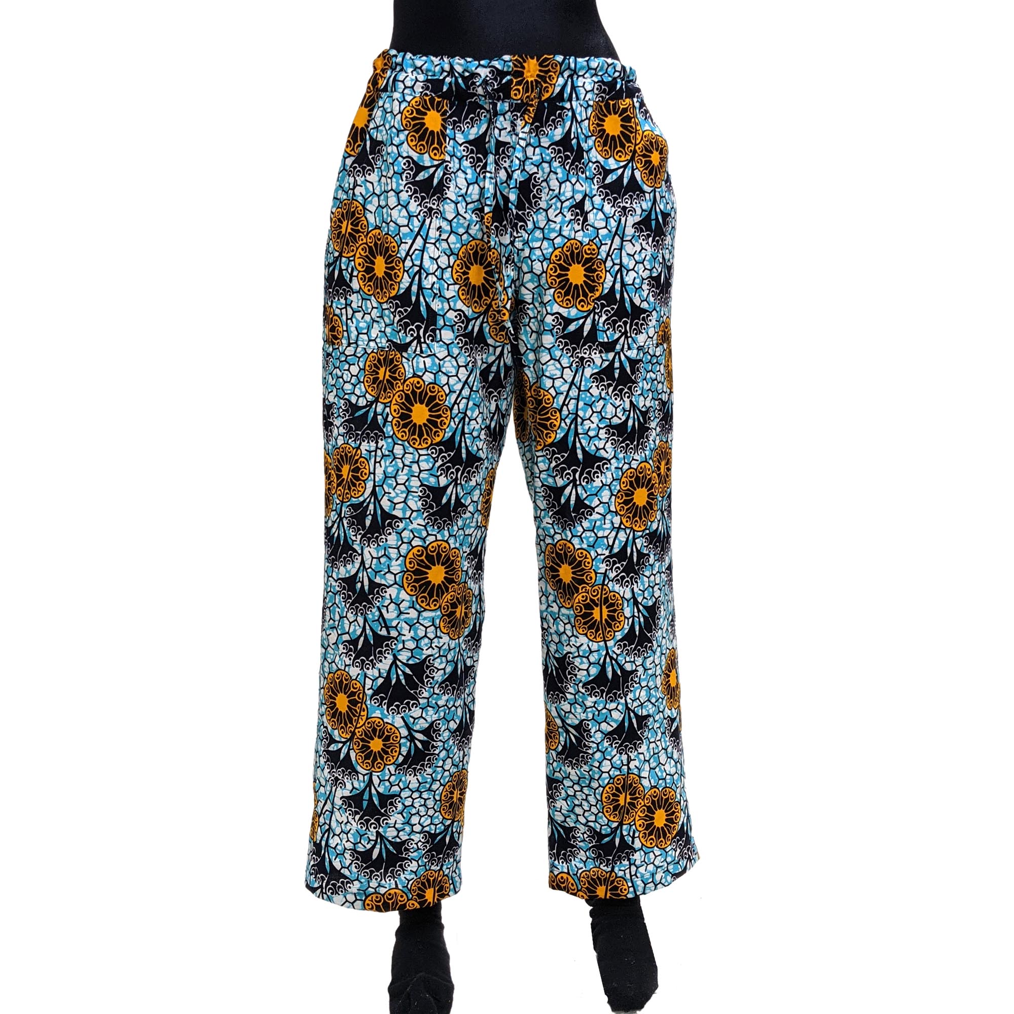 アフリカン ベイカー パンツ スカイブルー花柄 L メンズ ズボン ボトムス C222 17 アフリカ雑貨店 アフロモード