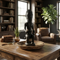 バウレ族木彫坐像 49cm アフリカン プリミティブアート 木彫品 （p040-18）（AI生成イメージ）