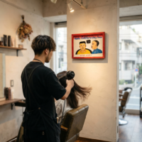 アフリカの床屋用看板・アフリカン ヘアスタイル 絵画  長辺60cm （p120-03）（AI生成イメージ）