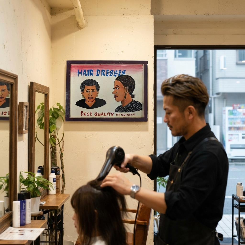 アフリカの床屋用看板・アフリカン ヘアスタイル 絵画  長辺60cm （p120-04）（AI生成イメージ）