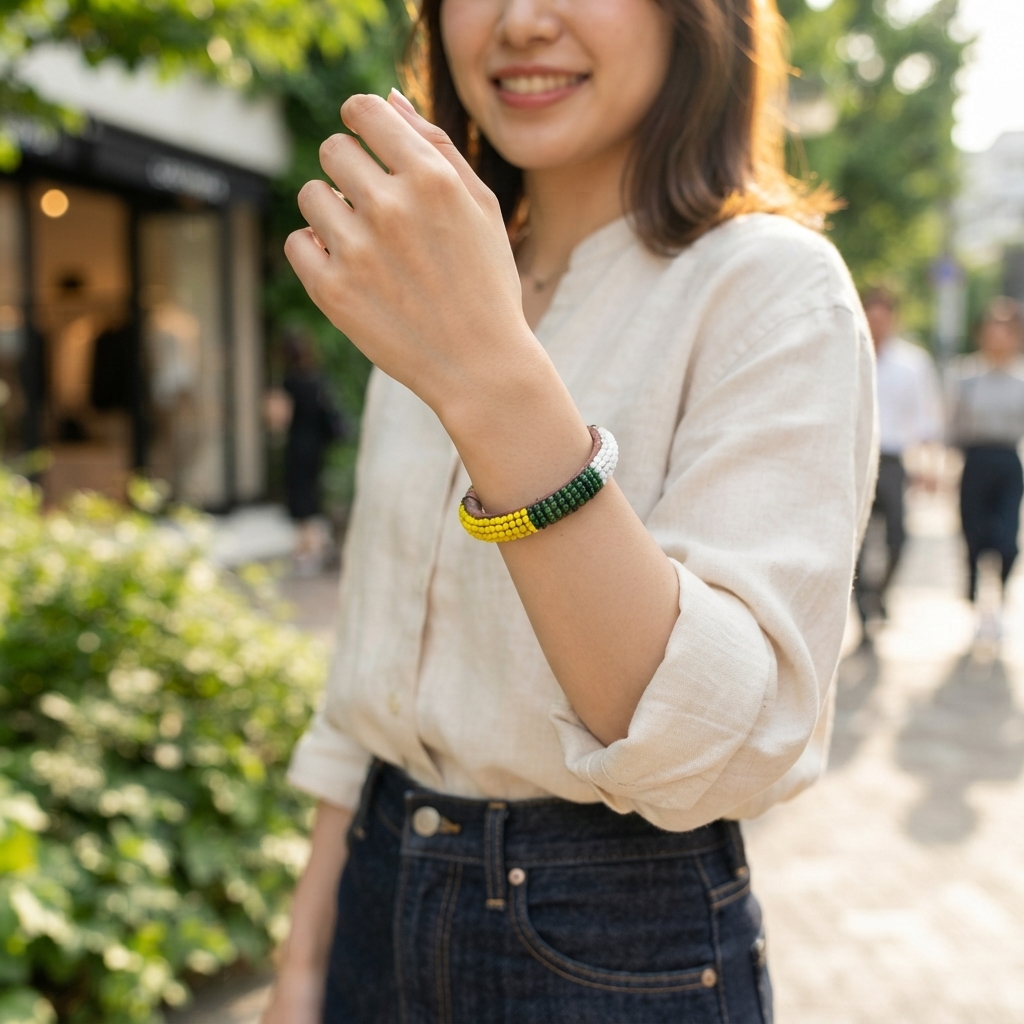アフリカン 革 ビーズ ブレスレット （p650-15）（AI生成イメージ）