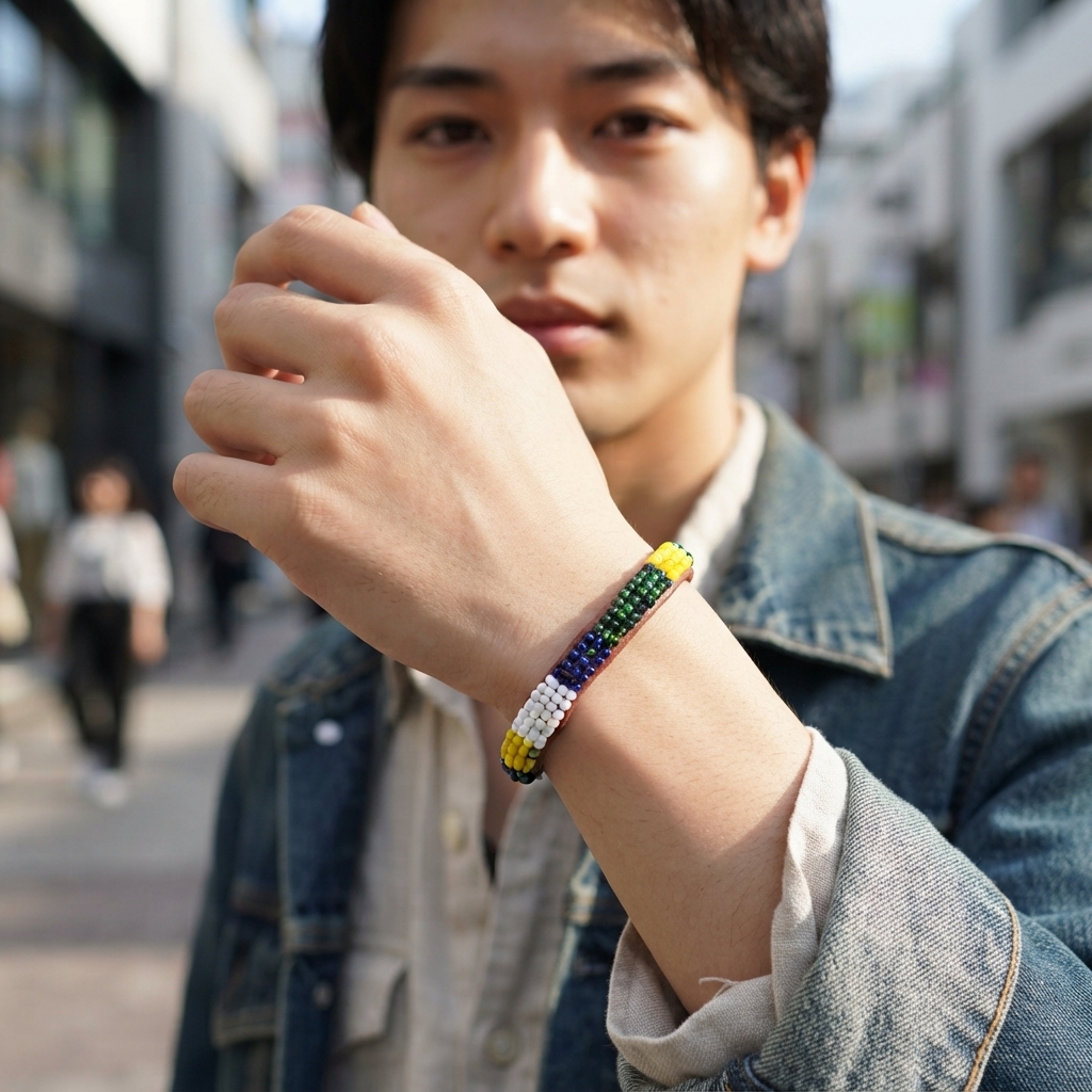 アフリカン 革 ビーズ ブレスレット （p650-15）（AI生成イメージ）