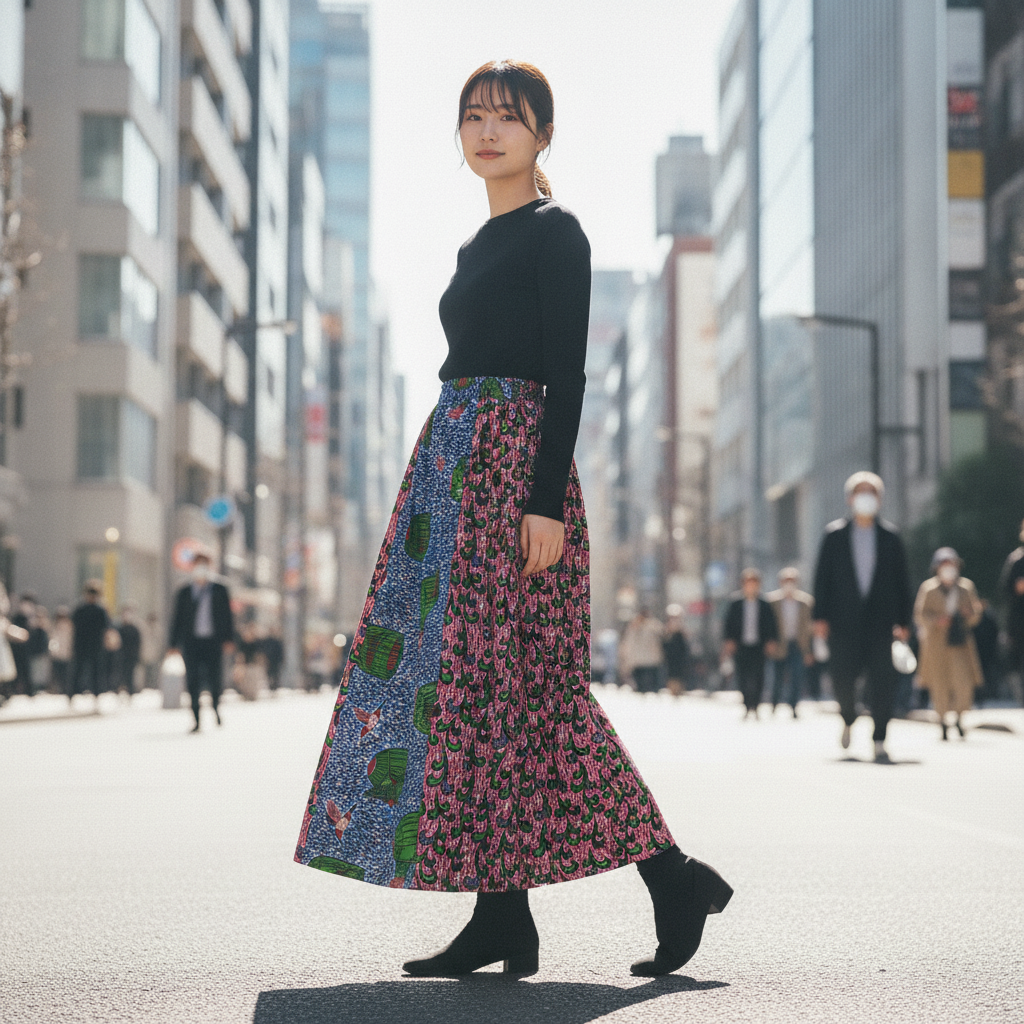 アフリカン パッチワーク パーニュ スカート （p675-09）（AI生成イメージ）