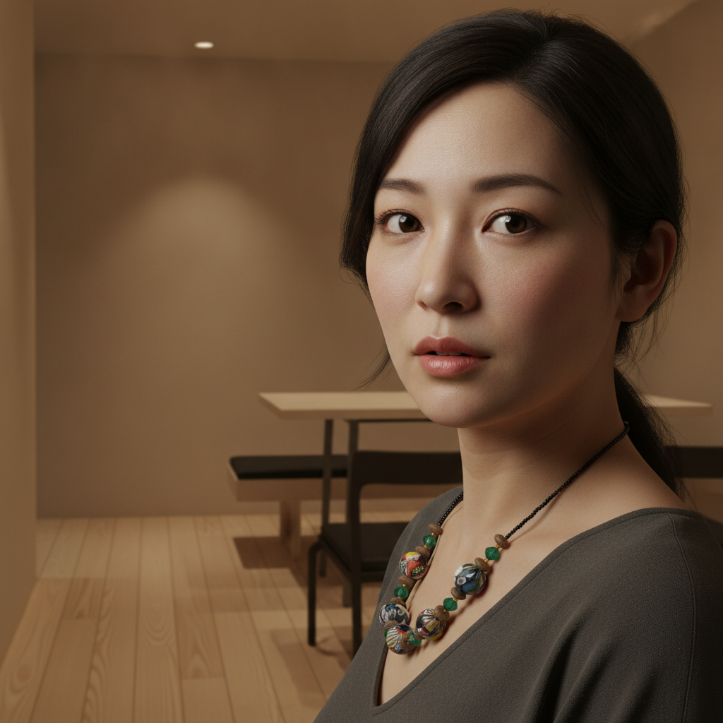 アフリカン ネックレス 再生ガラスビーズ  （p675-16）（AI生成イメージ）