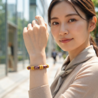 アフリカン  再生ガラスビーズ ブレスレット ゴム芯 （p855-04）（AI生成イメージ）
