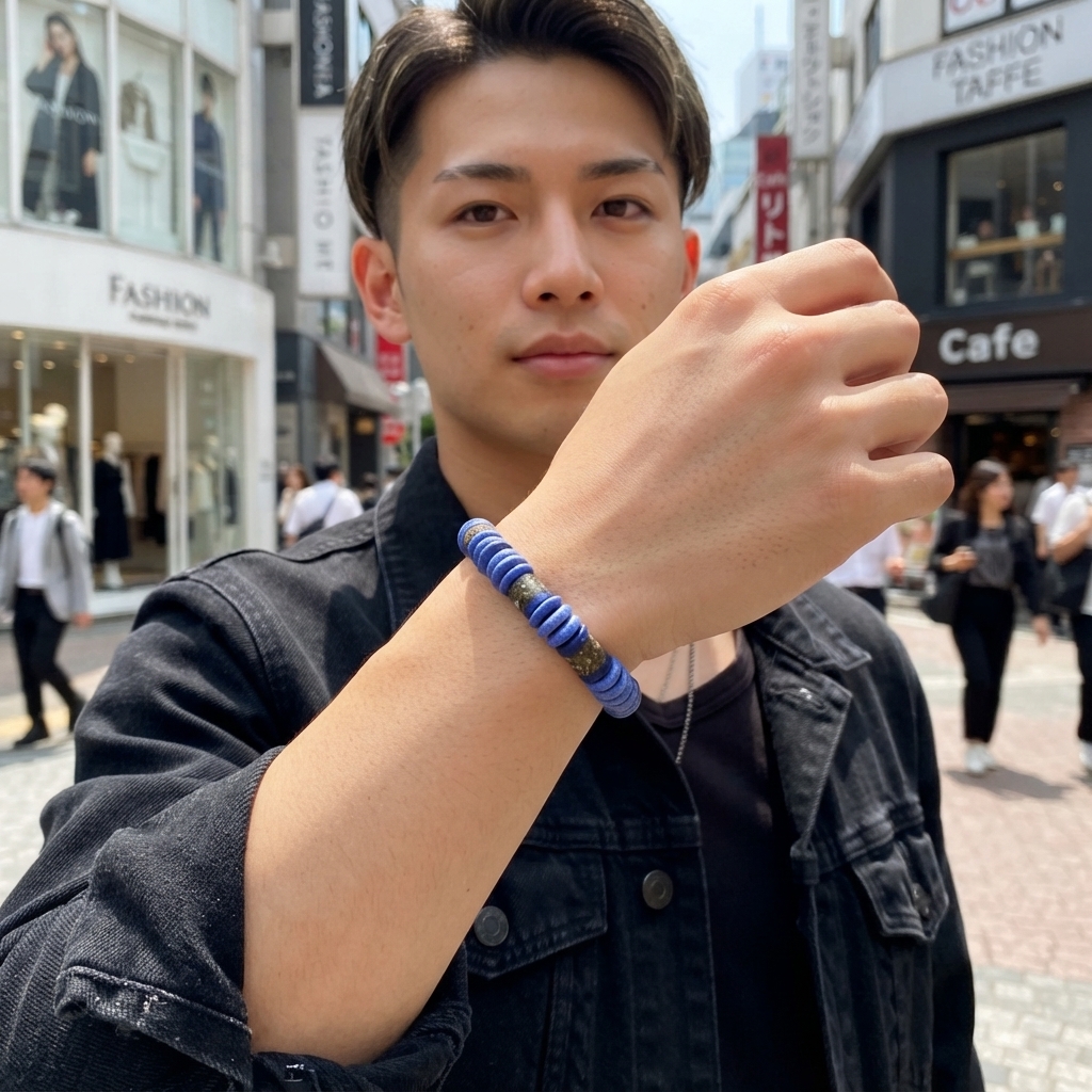 アフリカン  再生ガラスビーズ ブレスレット ゴム芯 （p855-11）（AI生成イメージ）