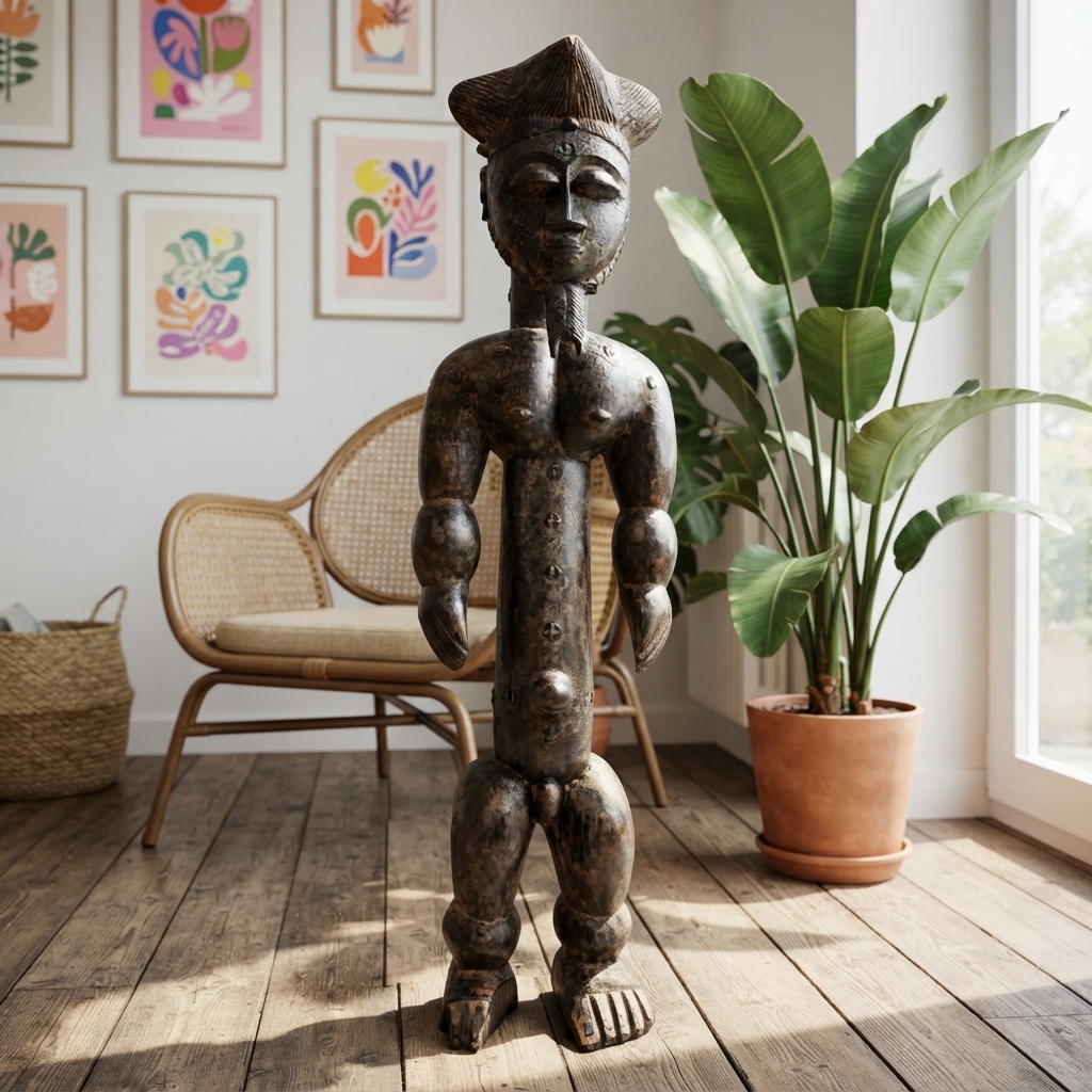 アチェ族彫男性木彫像 75cm アフリカン プリミティブアート (p880-07)(AI生成イメージ)
