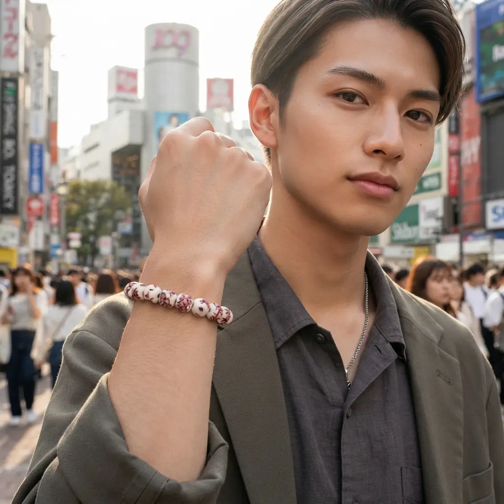 アフリカン  再生ガラスビーズ ブレスレット ゴム芯 （p905-24）（AI生成イメージ）