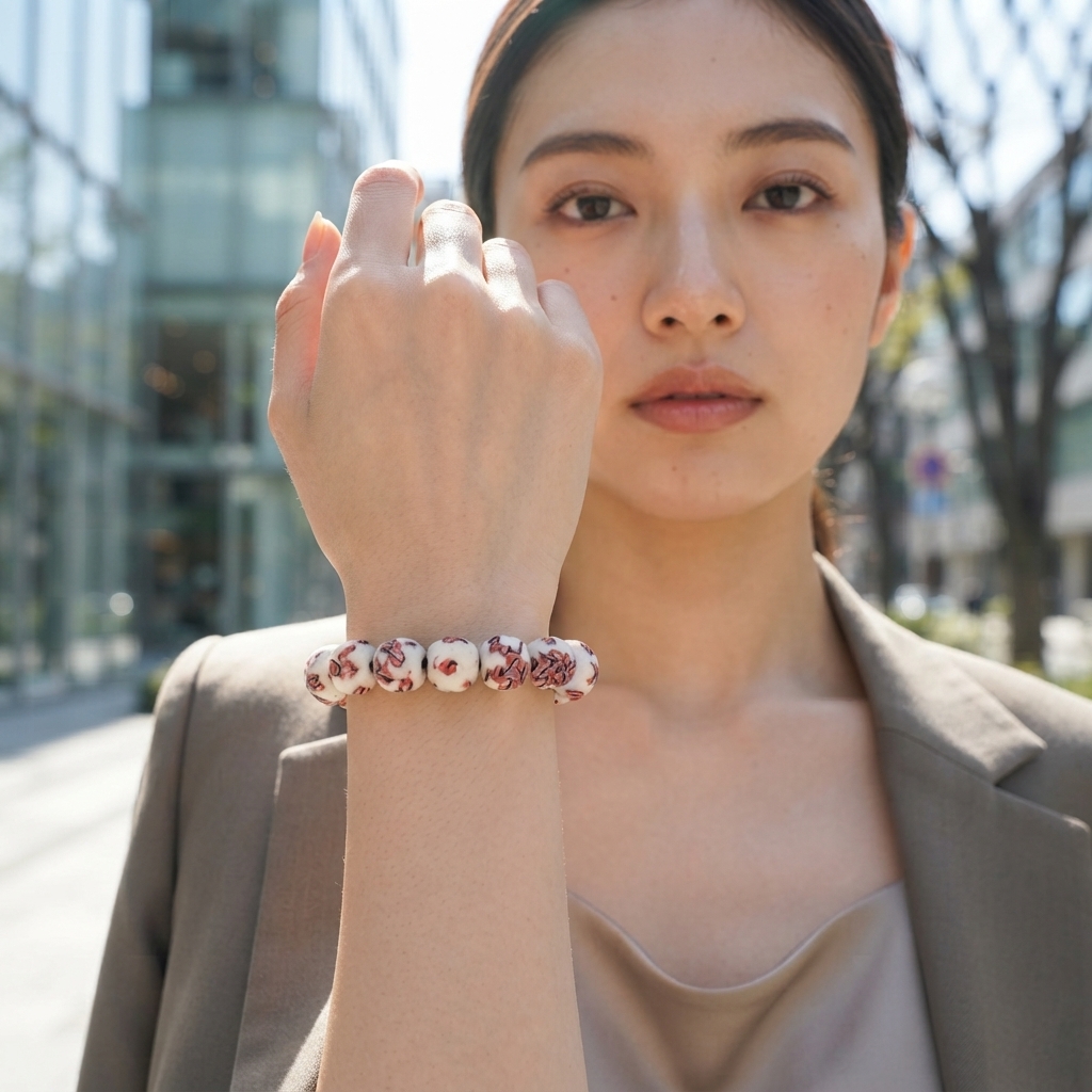 アフリカン  再生ガラスビーズ ブレスレット ゴム芯 （p905-24）（AI生成イメージ）