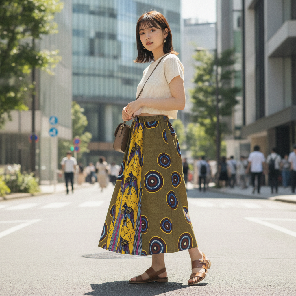 アフリカン パッチワーク パーニュ スカート （r105-55）（AI生成イメージ）