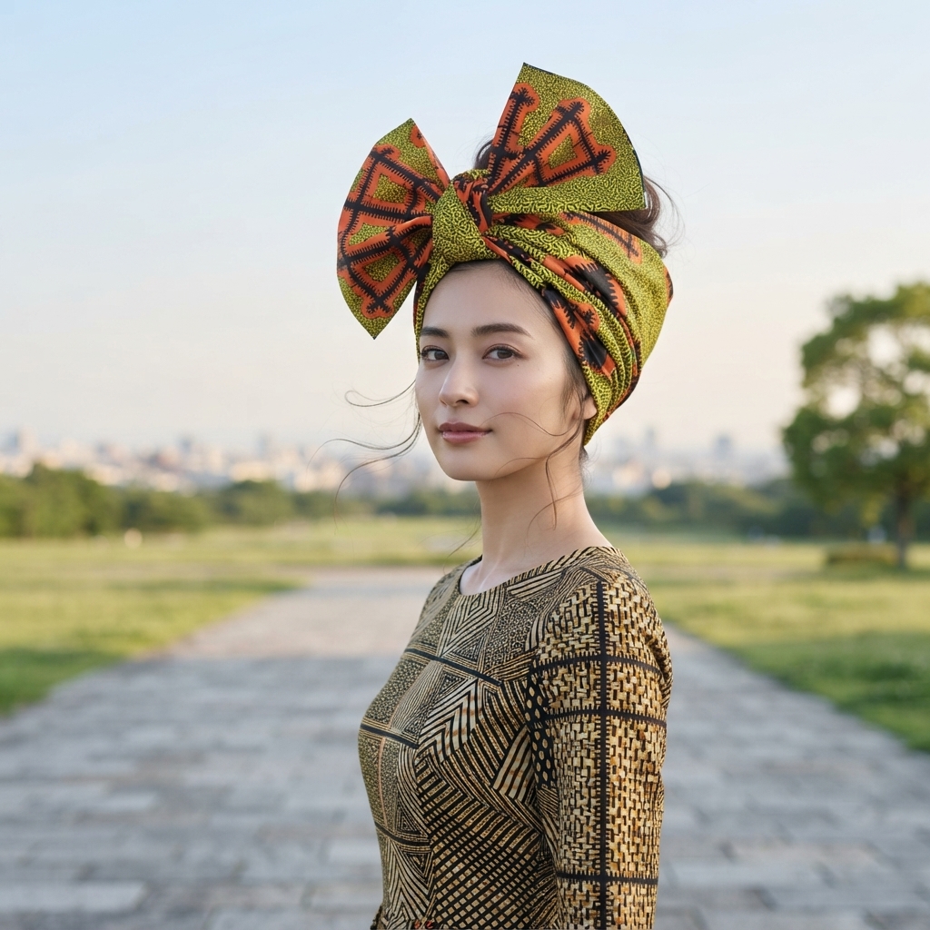 フラー（頭巻布）アフリカンターバン・ヘアバンド《WAX強度・普通》 （r105-73）（AI生成イメージ）