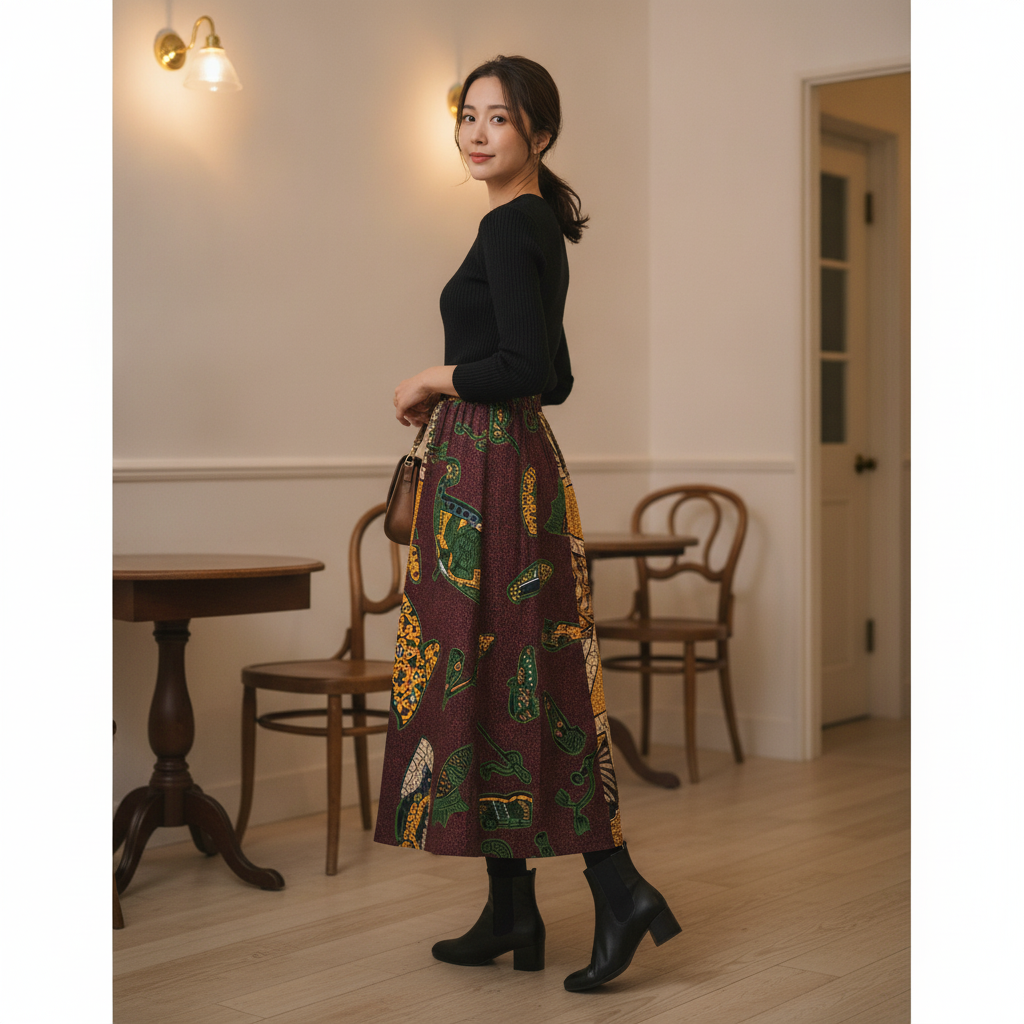 アフリカン パッチワーク パーニュ スカート （r133-29）（AI生成イメージ）