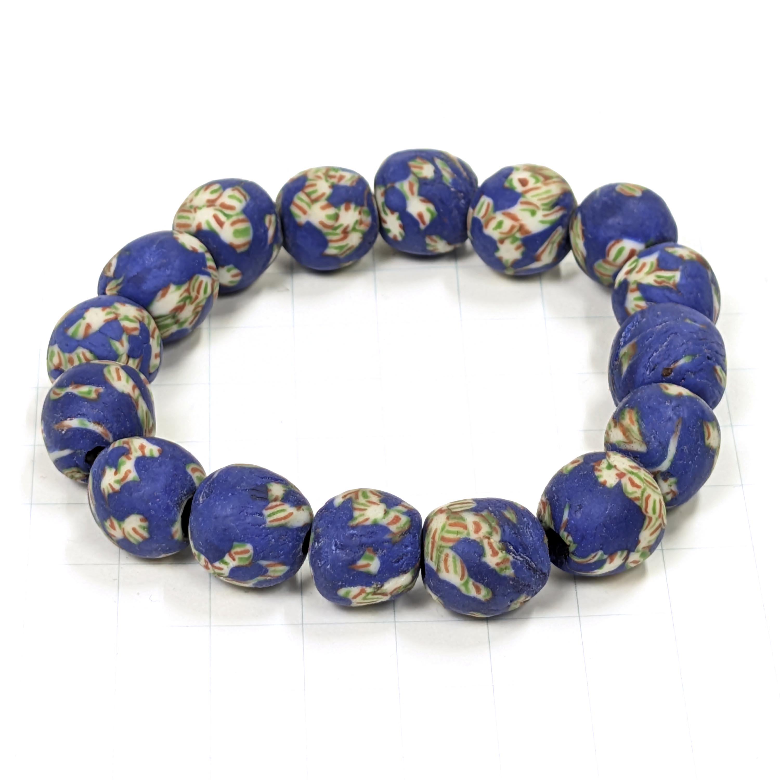 アフリカン  再生ガラスビーズ ブレスレット ゴム芯 （r211-05）