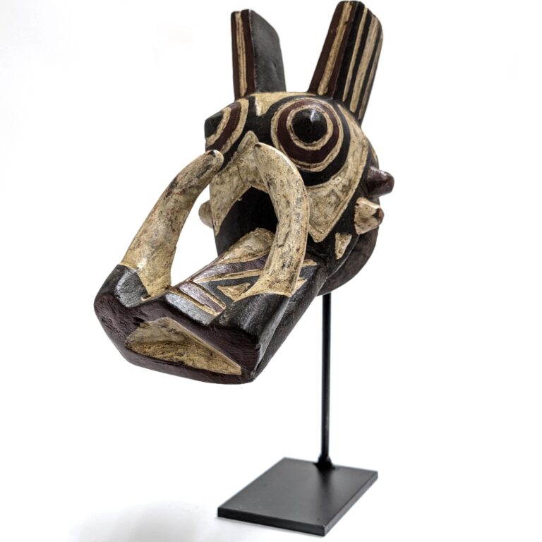 12/21までの価格: アフリカ　ボボ族太陽マスク ボボ族魚マスク 37cm スタンド付 アフリカ 仮面 アート （r211