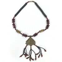 アフリカン ネックレス ブラス+種+再生ガラスビーズ  （r219-27）