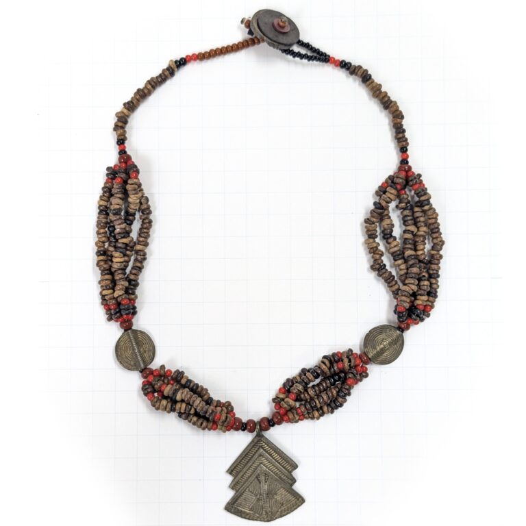 アフリカン ネックレス ブラス+種+再生ガラスビーズ （r219-28