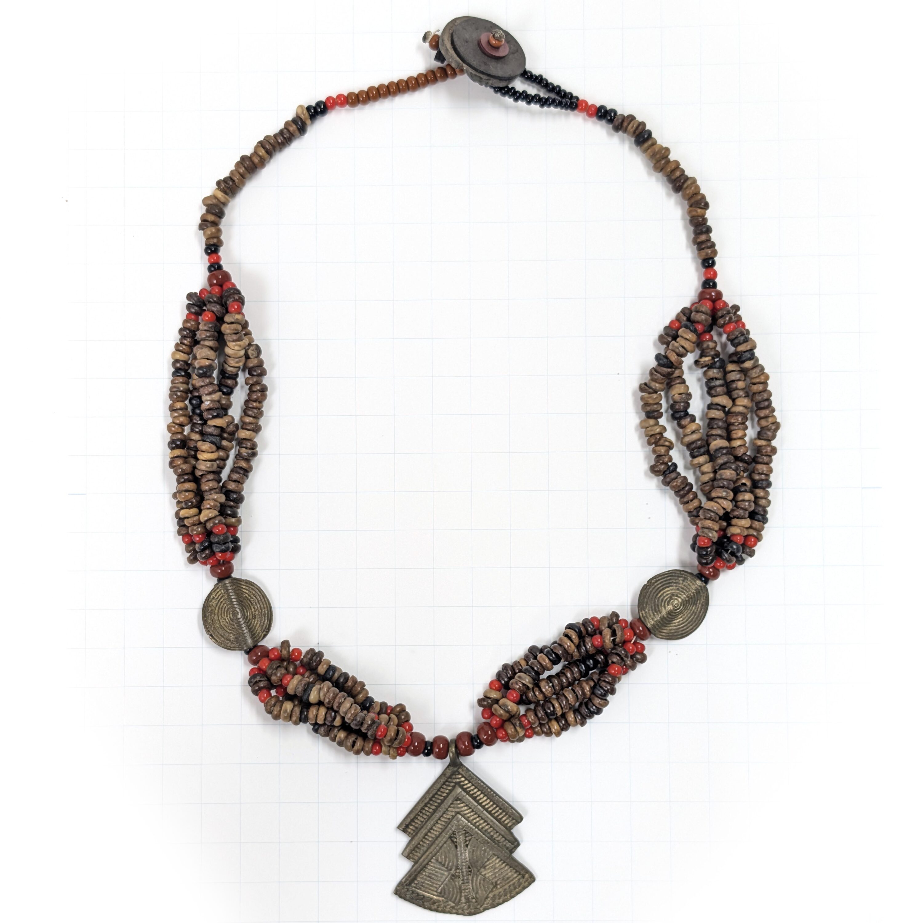 アフリカン ネックレス ブラス+種+再生ガラスビーズ  （r219-28）