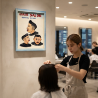 青空移動床屋用看板・アフリカン ヘアスタイル 絵画 60cm( インテリアイラスト ヘアサロン 美容院) (r411-07)(AI生成イメージ)