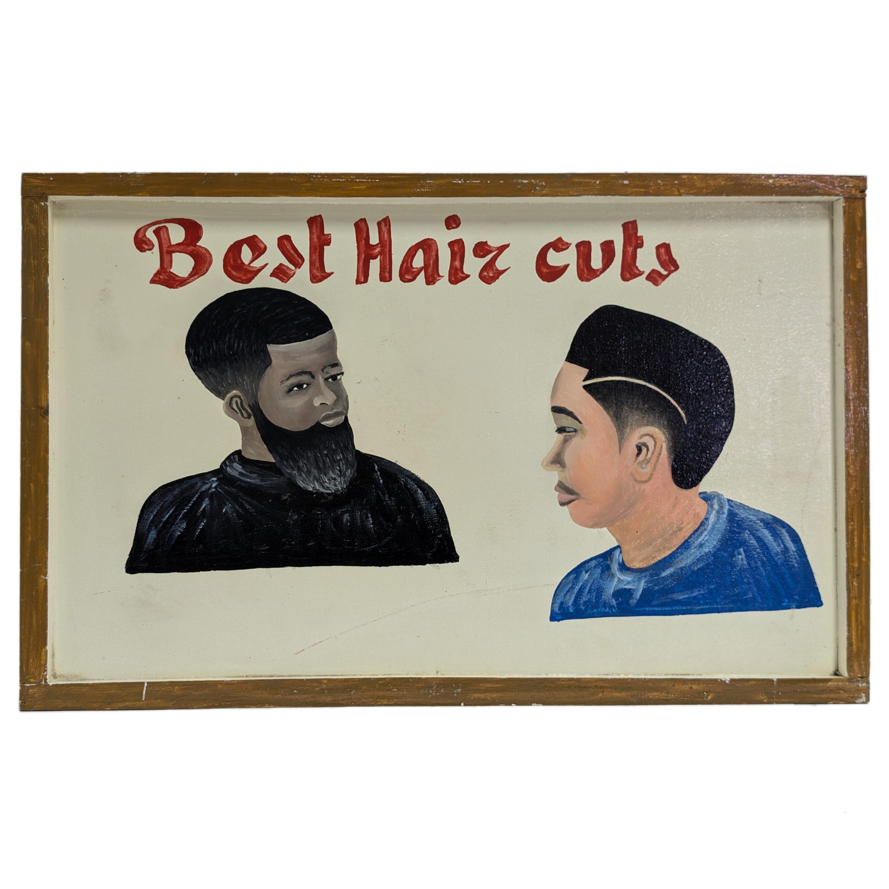 青空移動床屋用看板・アフリカン ヘアスタイル 絵画 80cm( インテリアイラスト ヘアサロン 美容院) (r411-10)