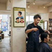 青空移動床屋用看板・アフリカン ヘアスタイル 絵画 80cm( インテリアイラスト ヘアサロン 美容院) (r411-11)(AI生成イメージ)