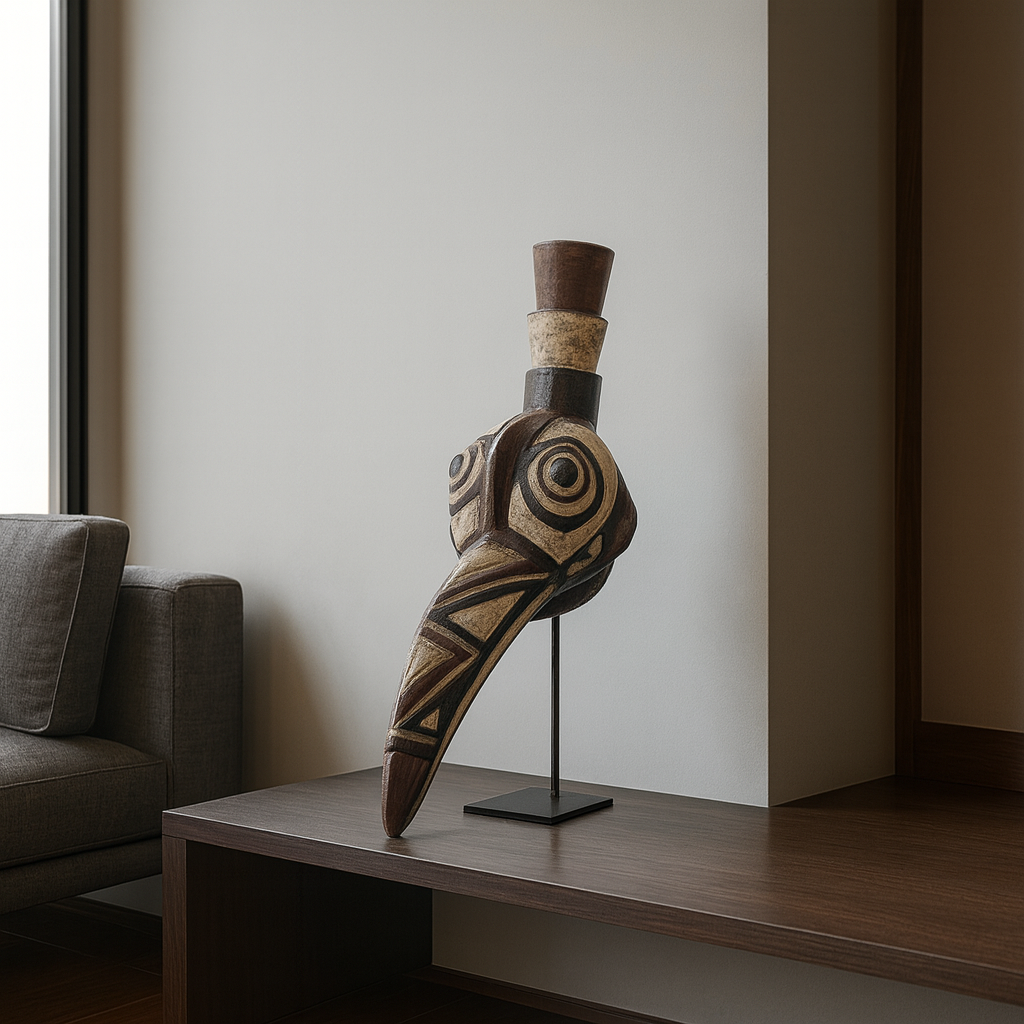 モシ族鳥マスク 42cm スタンド付 アフリカ 仮面 アート （r411-26）（AI生成イメージ）