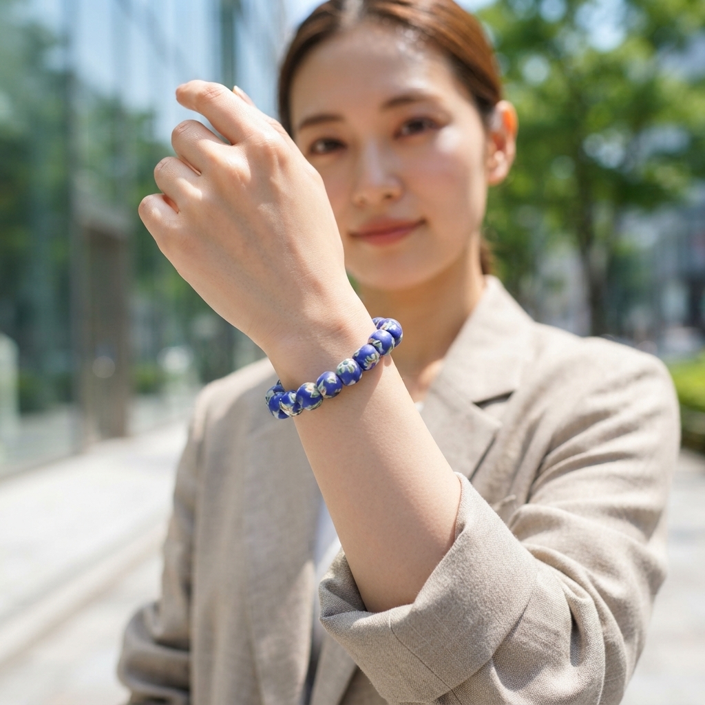 アフリカン  再生ガラスビーズ ブレスレット ゴム芯 （r501-02）（AI生成イメージ）