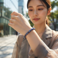 アフリカン  再生ガラスビーズ ブレスレット ゴム芯 （r501-03）（AI生成イメージ）